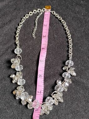 Silver Crystal Cluster Necklace - Clear Sparkle
